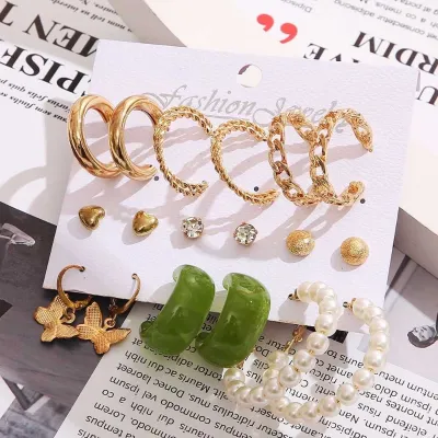 Fashionable Unique Pattern Green Butterfly Earrings Set (9 pairs)